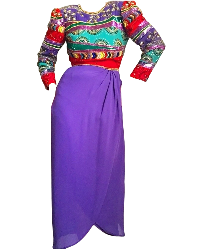 Gorgeous Vintage 1980s Jack Bryan sequin beaded 100% Silk dress sz 10